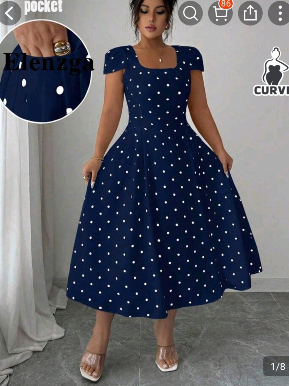 NWOT 3X Navy Polka Dot Midi Dress